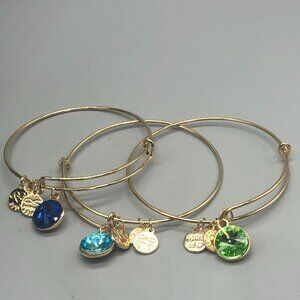 3/$30 Spirit Bangle Bracelets Set Gold Dangle Charms Laser Cut Rhinestones 7.5"